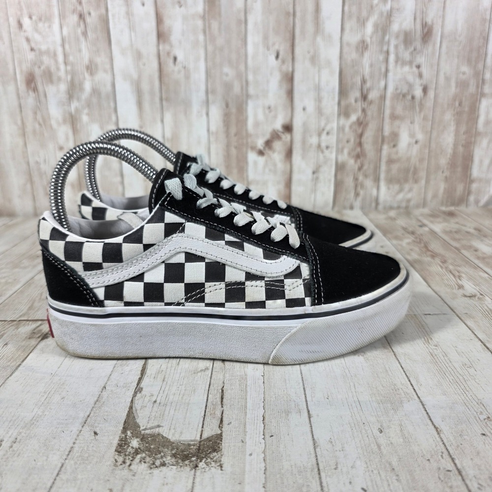 Vans Old Skool Platform Checkerboard Black White Sneakers Womens 5.5 Mens 4.0